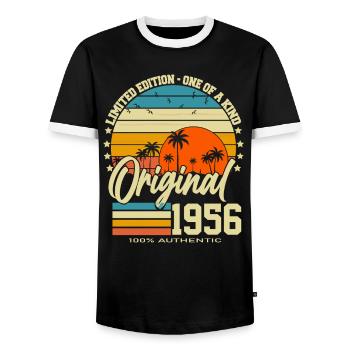 70e anniversaire 70 ans 1956 Né - T-shirt contrasté Homme - noir/blanc - Devant - AI Model Female 172 light (172cm) & AI Model Male 178 light (178cm)