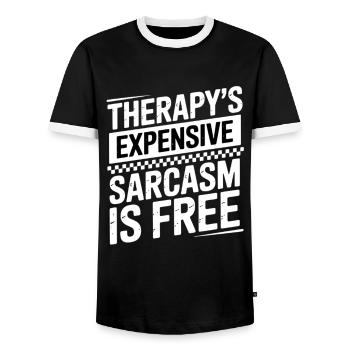 Sarkasmus Kostenlos Therapie Kostet Spaß Geschenk - Männer Kontrast-T-Shirt - Schwarz/Weiß - Vorne - AI Model Female 172 light (172cm) & AI Model Male 178 light (178cm)