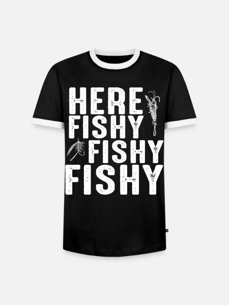 Hier Fischiger Fischiger Angelhumor - Männer Kontrast-T-Shirt - Schwarz/Weiß