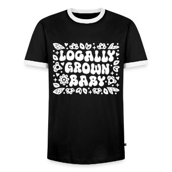 Lokal gewachsenes Baby, lustige Schwangerschaft - Männer Kontrast-T-Shirt - Schwarz/Weiß - Vorne - AI Model Female 172 light (172cm) & AI Model Male 178 light (178cm)