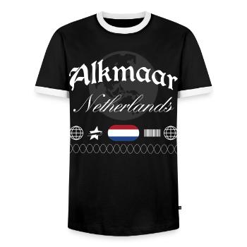 Souvenir de voyage streetwear Alkmaar Pays-Bas - T-shirt contrasté Homme - noir/blanc - Devant - AI Model Female 172 light (172cm) & AI Model Male 178 light (178cm)