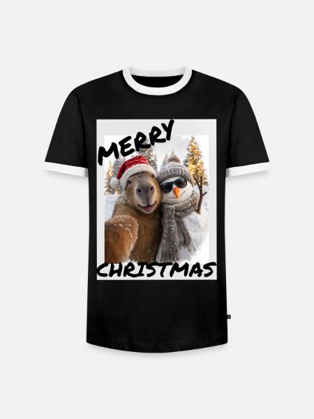Capybara Weihnachten Winterfreunde - Männer Kontrast-T-Shirt - Schwarz/Weiß