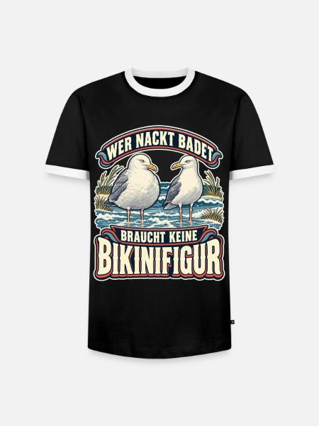 Wer nackt badet Bikinifigur Möwe - Männer Kontrast-T-Shirt - Schwarz/Weiß