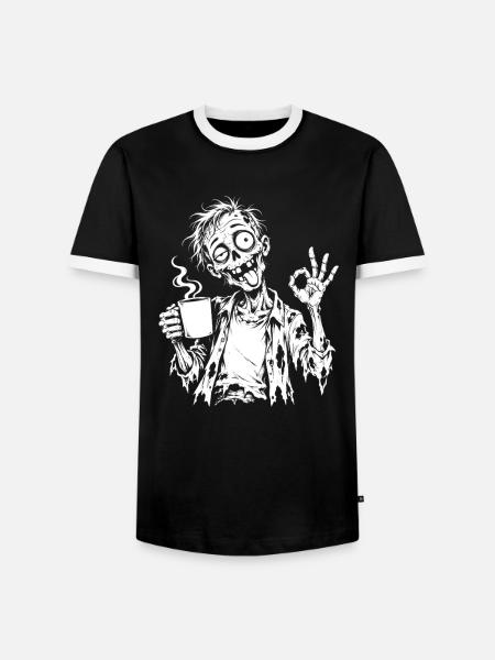 Kaffeezombie Sketch - Männer Kontrast-T-Shirt - Schwarz/Weiß