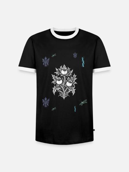 Beeren & Blumenranke & Libelle - Dark Botanical - Männer Kontrast-T-Shirt - Schwarz/Weiß