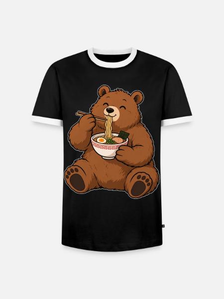 Bär liebt Ramen – Nudeln & Genuss - Männer Kontrast-T-Shirt - Schwarz/Weiß