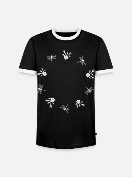 Farn & Libelle - Botanische Kunst - Männer Kontrast-T-Shirt - Schwarz/Weiß