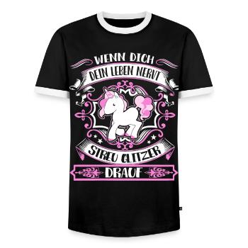 Einhorn - Leben nervt - Glitzer streuen - Männer Kontrast-T-Shirt - Schwarz/Weiß - Vorne - AI Model Female 172 light (172cm) & AI Model Male 178 light (178cm)
