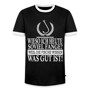 Angler - Männer Kontrast-T-Shirt - Schwarz/Weiß - Vorne - AI Model Female 172 light (172cm) & AI Model Male 178 light (178cm)