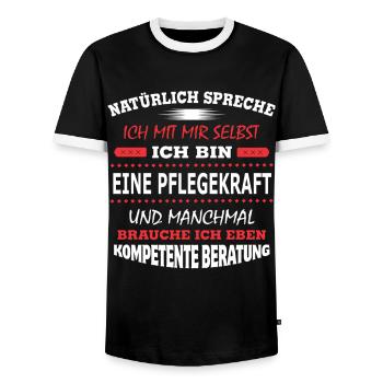 EINE PFLEGEKRAFT - Männer Kontrast-T-Shirt - Schwarz/Weiß - Vorne - AI Model Female 172 light (172cm) & AI Model Male 178 light (178cm)