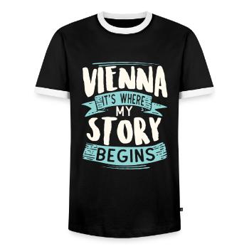 Vienne c'est où mon histoire commence - T-shirt contrasté Homme - noir/blanc - Devant - AI Model Female 172 light (172cm) & AI Model Male 178 light (178cm)
