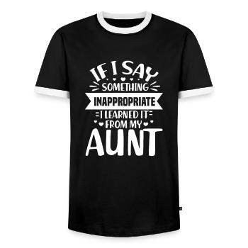 Tante Nichte Neffe - Männer Kontrast-T-Shirt - Schwarz/Weiß - Vorne - AI Model Female 172 light (172cm) & AI Model Male 178 light (178cm)