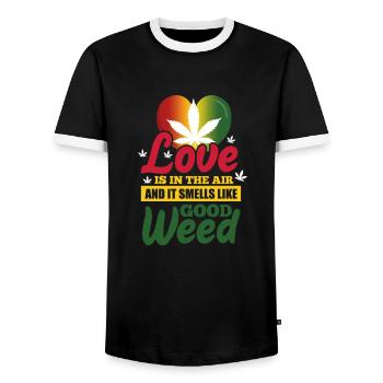 Rasta Weed - Men's Ringer Shirt - black/white - Front - AI Model Female 172 light (172cm) & AI Model Male 178 light (178cm)