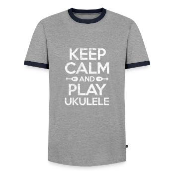 Ukulélé - T-shirt contrasté Homme - gris/marine  - Devant - AI Model Female 172 light (172cm) & AI Model Male 178 light (178cm)