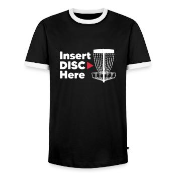 Disc Golf Frisbee Disc Golf Gift - Men's Ringer Shirt - black/white - Front - AI Model Female 172 light (172cm) & AI Model Male 178 light (178cm)