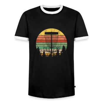 Disc Golf - Men's Ringer Shirt - black/white - Front - AI Model Female 172 light (172cm) & AI Model Male 178 light (178cm)