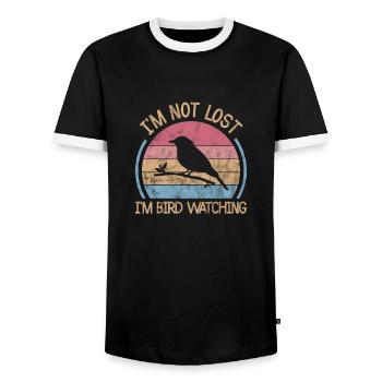 Ornithologie Observation des oiseaux Ornithologue Observation des oiseaux - T-shirt contrasté Homme - noir/blanc - Devant - AI Model Female 172 light (172cm) & AI Model Male 178 light (178cm)