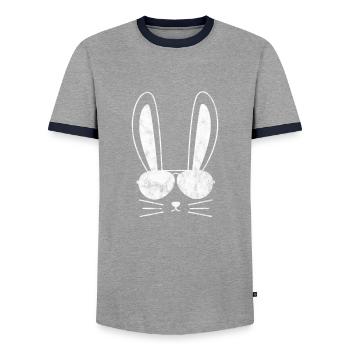Rabbit Rabbit Easter Long-eared Gift - Men's Ringer Shirt - grey/navy  - Front - AI Model Female 172 light (172cm) & AI Model Male 178 light (178cm)
