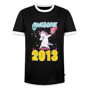 9th Birthday Unicorn - Men's Ringer Shirt - black/white - Front - AI Model Female 172 light (172cm) & AI Model Male 178 light (178cm)