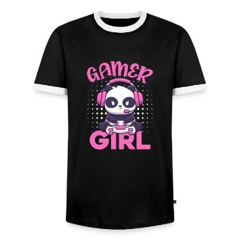 Panda Gamer Girl Panda Bear Animal Pandas Gift - Men's Ringer Shirt - black/white - Front - AI Model Female 172 light (172cm) & AI Model Male 178 light (178cm)
