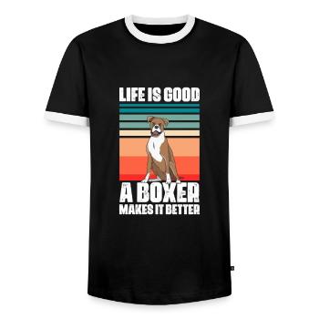 Boxer Chien Chien Allemand Boxer Cadeau - T-shirt contrasté Homme - noir/blanc - Devant - AI Model Female 172 light (172cm) & AI Model Male 178 light (178cm)