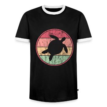Turtle - Men's Ringer Shirt - black/white - Front - AI Model Female 172 light (172cm) & AI Model Male 178 light (178cm)