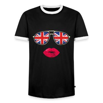 United Kingdom - Men's Ringer Shirt - black/white - Front - AI Model Female 172 light (172cm) & AI Model Male 178 light (178cm)