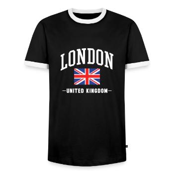 London - Men's Ringer Shirt - black/white - Front - AI Model Female 172 light (172cm) & AI Model Male 178 light (178cm)