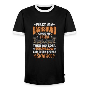 Dachshund - Men's Ringer Shirt - black/white - Front - AI Model Female 172 light (172cm) & AI Model Male 178 light (178cm)