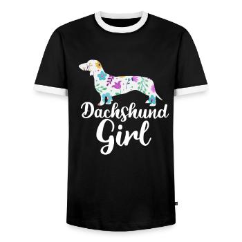 Dachshund Girl - Men's Ringer Shirt - black/white - Front - AI Model Female 172 light (172cm) & AI Model Male 178 light (178cm)