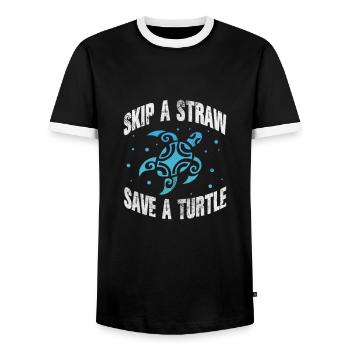 Turtle - Men's Ringer Shirt - black/white - Front - AI Model Female 172 light (172cm) & AI Model Male 178 light (178cm)