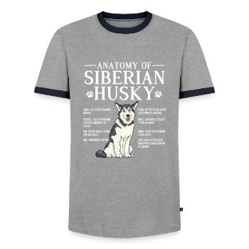 Husky Dog Dogs Siberian Husky Gift - T-shirt contrasté Homme - gris/marine  - Devant - AI Model Female 172 light (172cm) & AI Model Male 178 light (178cm)