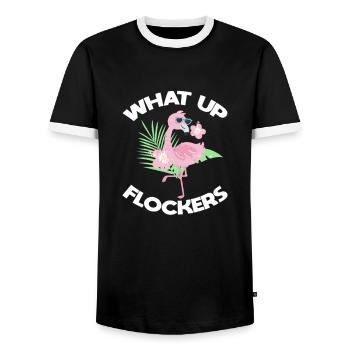 Flamingo Pink Vogel Zoo Sommer Urlaub Geschenk - Männer Kontrast-T-Shirt - Schwarz/Weiß - Vorne - AI Model Female 172 light (172cm) & AI Model Male 178 light (178cm)