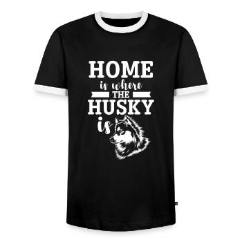 Husky Dog Dogs Siberian Husky Gift - Men's Ringer Shirt - black/white - Front - AI Model Female 172 light (172cm) & AI Model Male 178 light (178cm)