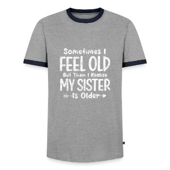 Grande sœur Frère frères et sœurs Cadeau - T-shirt contrasté Homme - gris/marine  - Devant - AI Model Female 172 light (172cm) & AI Model Male 178 light (178cm)
