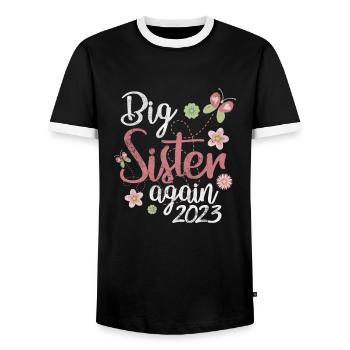 Pregnancy Big Sister - Men's Ringer Shirt - black/white - Front - AI Model Female 172 light (172cm) & AI Model Male 178 light (178cm)