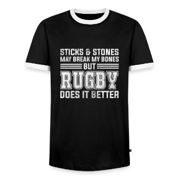 Rugby - Männer Kontrast-T-Shirt - Schwarz/Weiß - Vorne - AI Model Female 172 light (172cm) & AI Model Male 178 light (178cm)