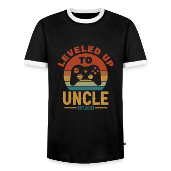 Grossesse Oncle Enceinte Cadeau de naissance - T-shirt contrasté Homme - noir/blanc - Devant - AI Model Female 172 light (172cm) & AI Model Male 178 light (178cm)