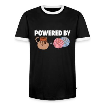 Café Cousue Caféine Couturière Espresso Cadeau - T-shirt contrasté Homme - noir/blanc - Devant - AI Model Female 172 light (172cm) & AI Model Male 178 light (178cm)