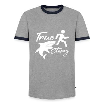 Amputation Amputation Prosthesis Gift - Men's Ringer Shirt - grey/navy  - Front - AI Model Female 172 light (172cm) & AI Model Male 178 light (178cm)