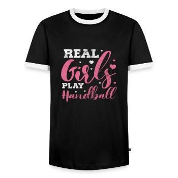 Handball Handball Joueur Handball Joueur de handball Cadeau sportif - T-shirt contrasté Homme - noir/blanc - Devant - AI Model Female 172 light (172cm) & AI Model Male 178 light (178cm)