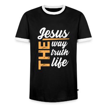 Bible Bible Versets chrétiens Don de Jésus - T-shirt contrasté Homme - noir/blanc - Devant - AI Model Female 172 light (172cm) & AI Model Male 178 light (178cm)
