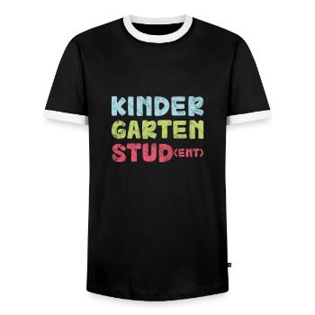École maternelle - T-shirt contrasté Homme - noir/blanc - Devant - AI Model Female 172 light (172cm) & AI Model Male 178 light (178cm)