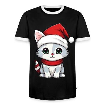 Cat Christmas Christmas Cat Cute Merry Catmas - Men's Ringer Shirt - black/white - Front - AI Model Female 172 light (172cm) & AI Model Male 178 light (178cm)
