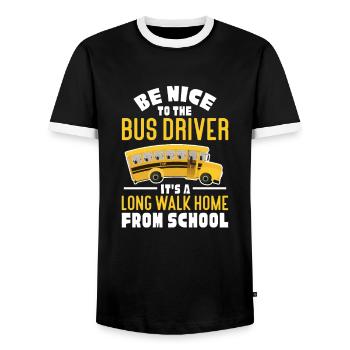 Chauffeur de bus Chauffeur de bus Bus Schuhlbus cadeau - T-shirt contrasté Homme - noir/blanc - Devant - AI Model Female 172 light (172cm) & AI Model Male 178 light (178cm)