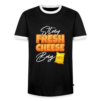 Cheese Cheesecake Food Gift - Men's Ringer Shirt - black/white - Front - AI Model Female 172 light (172cm) & AI Model Male 178 light (178cm)