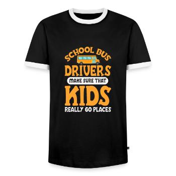 Chauffeur de bus Chauffeur de bus Bus Schuhlbus cadeau - T-shirt contrasté Homme - noir/blanc - Devant - AI Model Female 172 light (172cm) & AI Model Male 178 light (178cm)
