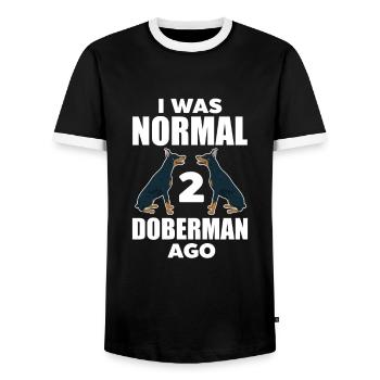 Doberman chien chiens cadeau pour animaux de compagnie - T-shirt contrasté Homme - noir/blanc - Devant - AI Model Female 172 light (172cm) & AI Model Male 178 light (178cm)