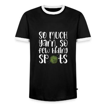 Crochet Knitting Sewing Seamstress Gift - Men's Ringer Shirt - black/white - Front - AI Model Female 172 light (172cm) & AI Model Male 178 light (178cm)