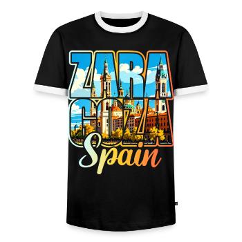 Voyage Espagne Ville Saragosse - T-shirt contrasté Homme - noir/blanc - Devant - AI Model Female 172 light (172cm) & AI Model Male 178 light (178cm)
